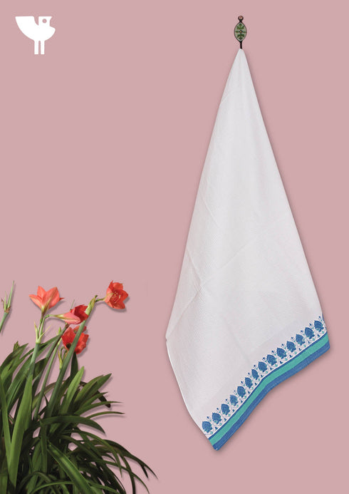 Handloom Cotton Bath Towel With Block Print Border